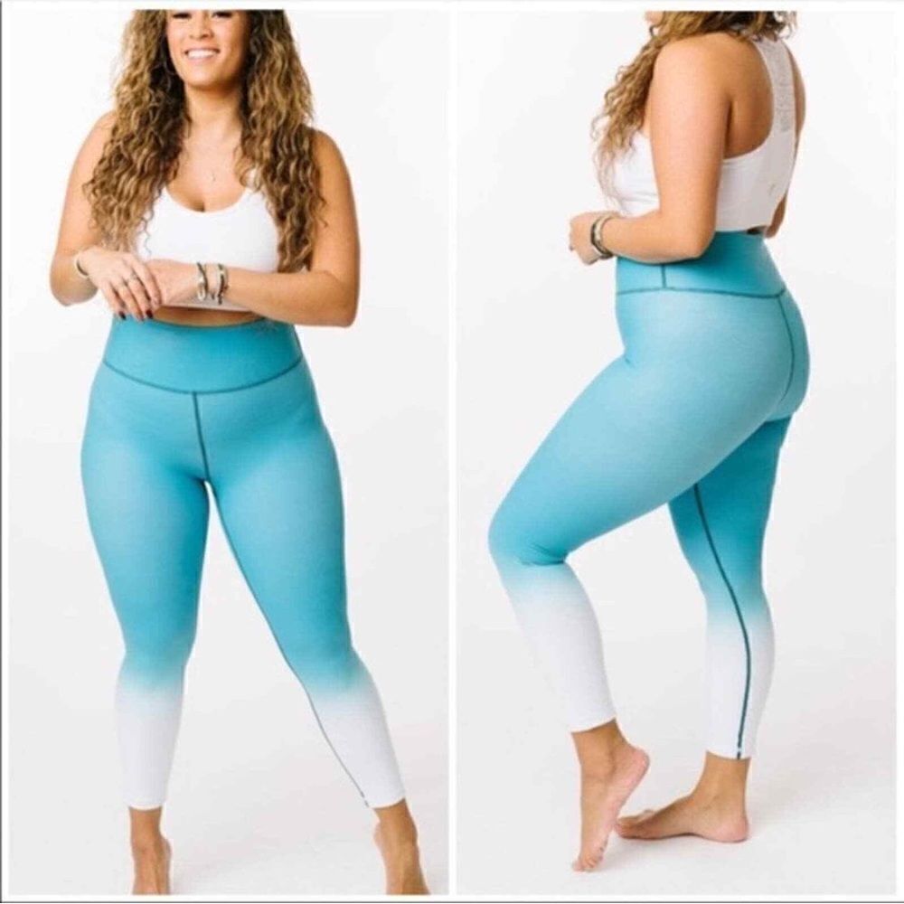 Zyia Active Venom Ombre Metallic Light N Tight Leggings Teal Blue SIZE 12